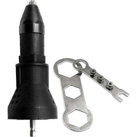 Electric Rivet Gun - Drill and Riveting Tool Kit - Adapter Accessory, Black (1/4)