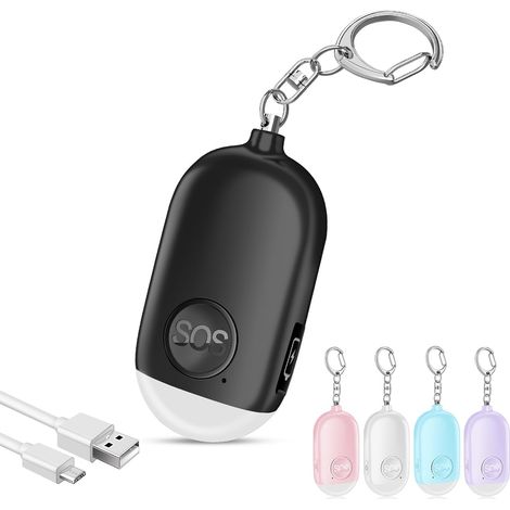 130DB Alarme Personnelle Anti-Agression avec Porte-clé,Rechargeables Alarme de Poche avec LED Lampe de Poche Torche Alarme,pour Femme Enfants Personnes aîné(Noir) (1/5)