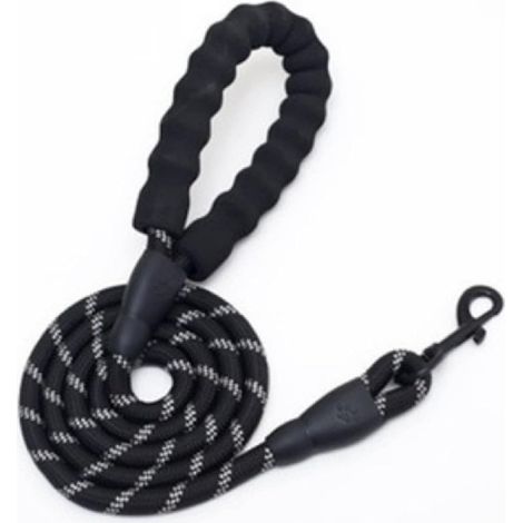 Laisse robuste en corde hautement réfléchissante pour chien, 1,5 m, avec poignée rembourrée confortable, pour chiens de petite, moyenne et grande taille (noire) (1/4)