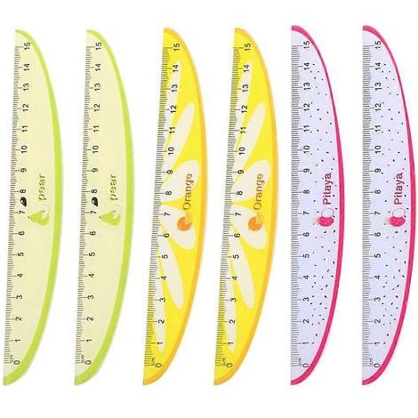 Set mit 6 kreativen 15 cm langen Kunststofflinealen mit Fruchtmotiven, für Schulkinder und Studenten (zufällige Auswahl). (1/4)