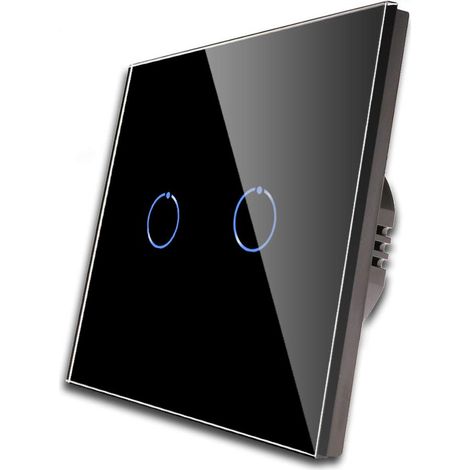Interrupteur Double, interrupteur tactile Noir, avec panneau de verre du système tactile et LED d'état, le conducteur neutre n'est pas requis, 2 voies 1 pôle, AC 240 V, 500 W/voies (1/5)