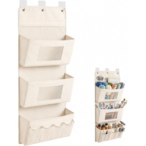 Sac de Rangement Suspendu 40 x 90 cm Sac De Rangement Mural Organisateur Suspendu Suspendre en Tissu pour Chambre Salle de Bain Cuisine Bureau (Beige) (1/5)