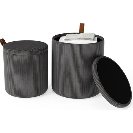 COSTWAY Set di 2 Pouf Contenitore in Velluto, Pouf Rotondi Imbottiti da 40L + 25L, Sgabelli con Contenitore per Soggiorno, Camera da Letto, Portata 150 kg (Grigio) (1/5)