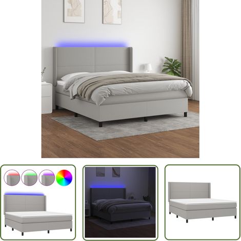 The Living Store Sommier à lattes de lit matelas LED Gris clair 160x200 cm Tissu - Sommier Tapissier - Lit Plateforme - Lit Avec Led - Matelas À Ressorts Ensachés - Têtière Ajustable (1/5)