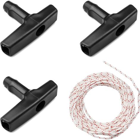Corde de Démarreur à Rappel 10 Mètres 3mm Corde de Traction avec 3 Poignée de Démarrage pour pour Tondeuse à Gazon, Tronçonneuse, Coupe Bordures, Moteurs à Essence (1/5)