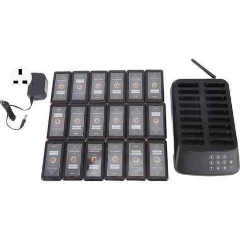 Système d'appel sans fil pour restaurant - Pagers en noir mat avec écran tactile - Alimentation 100‑240V prise UK (1/5)