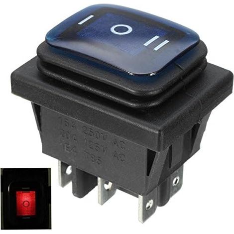Commutateur À Bascule 16A 250V 3 Positions 6 Broches Interrupteur À Bascule Étanche avec Lampe - Bleu (1/3)