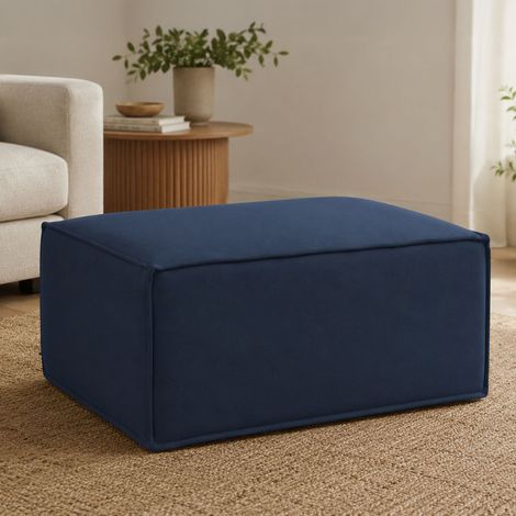 Dmora - Puff Dagoumé, Otomana de la sala de estar, 100% Made in Italy, Sillón relax en tela tapizada, 80x70h43cm, Azul (1/5)