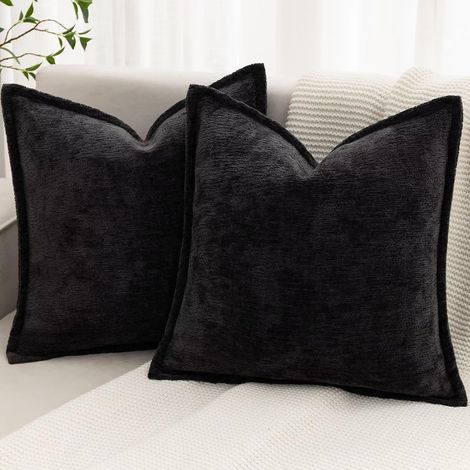 BEBUSINGOTO Juego de 2 fundas de cojín decorativas negras de 45 x 45 cm, cómodas fundas de cojín cuadradas con textura suave, estilo bohemio y rústico. (1/5)