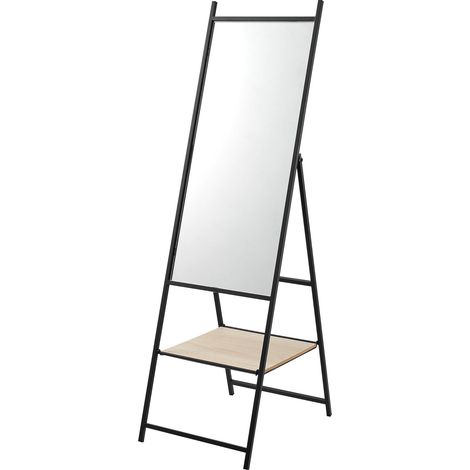 Specchio da terra con mensola in camoscio 150 x 44 x 60 cm effetto rovere nero 030007966