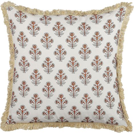 Throw Cushion OMORIKA Cotton 45 x 45 cm White Floral Pattern