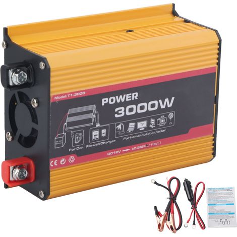 Onduleur de voiture 3000W double USB, convertisseur de puissance automatique, transformateur d'onde sinusoïdale modifiée (DC12V AC220V) (1/5)