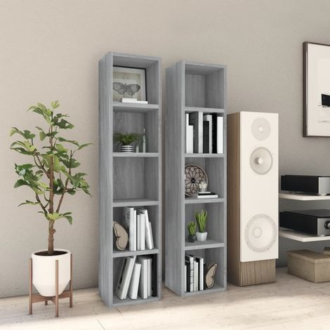 Lot de 2 Étagères de Rangement pour CD/DVD Bibliothèque - pour Bureau Salon Chambre Cuisine Sonoma gris 21x16x93,5 cm Bois d'ingénierie BV542844 - BonneVie (1/5)
