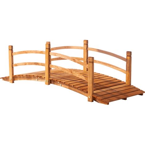 Outsunny Gartenbrücke aus orangefarbenem Tannenholz, Maße 185L x 72B x 58H cm, mit Balustrade, natürliche Außendekoration, rustikaler Pflanzenweg.