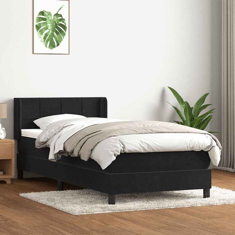 Sommier à lattes de lit avec matelas noir 90x210 cm velours (1/5)