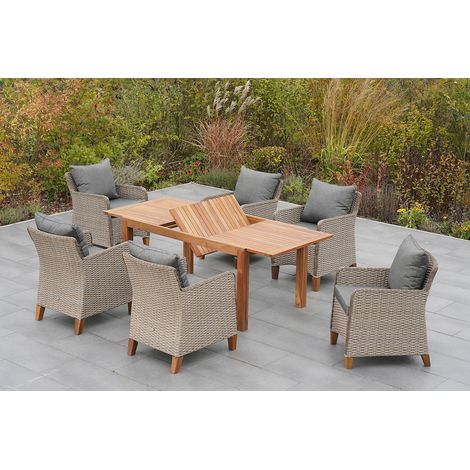 Avellino Set 7tlg 6 Sessel Tisch 150(200)x90cm Kissen