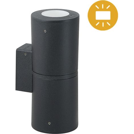Aplique franca 2xgu10 6w con pulsador cct (2colores) ip55 l.9,5xan.11xal.24cm resina negra