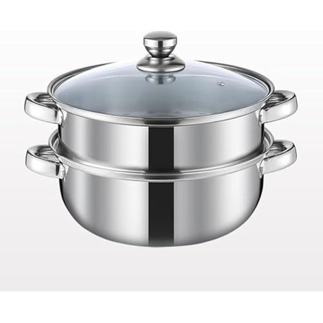 Cuiseur vapeur pour la cuisson à la vapeur de 3 litres avec couvercle à 2 niveaux multifonction en acier inoxydable avec poignée pour légumes, soupes, ragoûts et pâtes (1/5)
