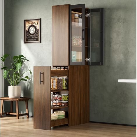 Mueble de almacenamiento de cocina estrecho 60 x 30 x 180 cm con puertas de vidrio DESVIAE (1/5)