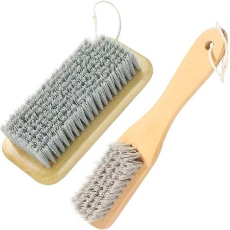 Brosse de nettoyage anti-taches - Brosses à récurer à manche en bois, brosse de nettoyage pour toile et plus - Lot de 2 (1/5)