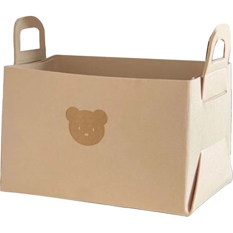 Panier de rangement en feutre avec poignées, pliable, motif ours beige, pour linge, goûters, jouets et autres petits objets. Idéal pour la maison ou le bureau. (1/5)