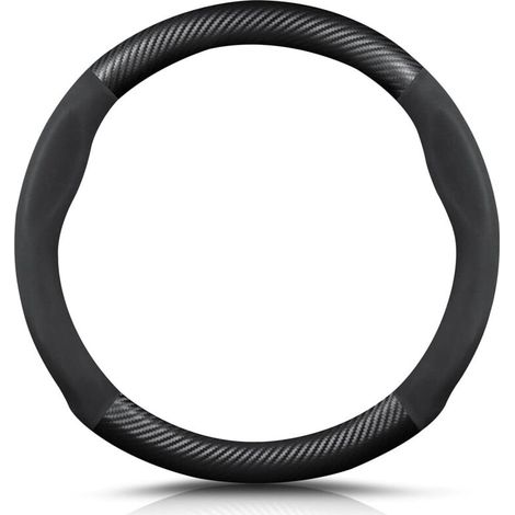 Forme Ronde Fibre de Carbone PU Cuir Couvre Volant, 38cm Antidérapant Couvre Volant, Voiture Respirant Sport Housse Volant, Voiture Pour Diamètre (1/5)