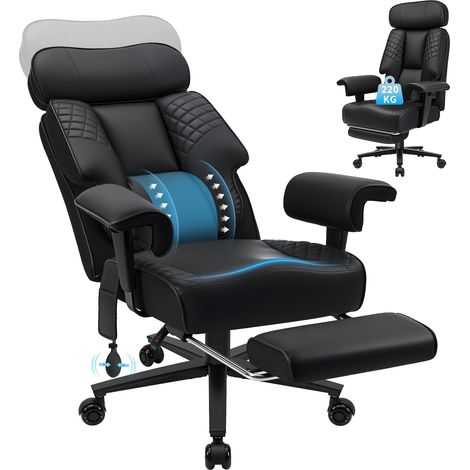 XXL Bürostuhl bis 227kg ergonomischer Drehstuhl, großer & hoher Chefsessel, mit breitem Sitz, verstellbarer Lendenstütze Schwarz