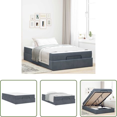 Matelas en mousse -  Cadre de lit avec matelas avec matelas 2 pcs Gris Foncé Velours (1/5)