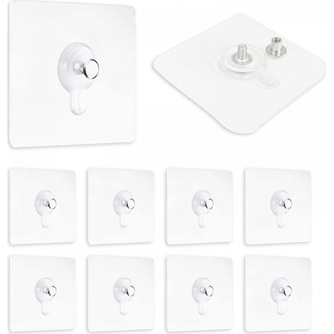 Lot de 10 crochets adhésifs sans perçage pour cadres photo, crochets adhésifs transparents pour décoration murale, cadre photo suspendu (1/5)