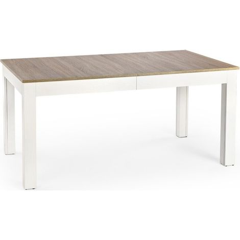 Mesa Houston 691, Roble Sonoma + Blanco, 76x90x160cm, Alargamiento, Aglomerado laminado, MDF