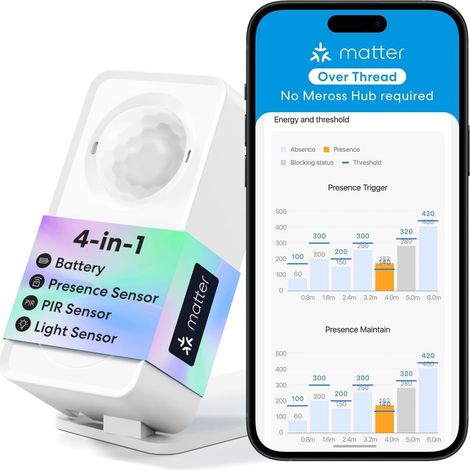 Detecteur de Presence, Détecteur Mouvement avec Détection à 3 Zones, Capteur Mouvement Batterie (1/5)