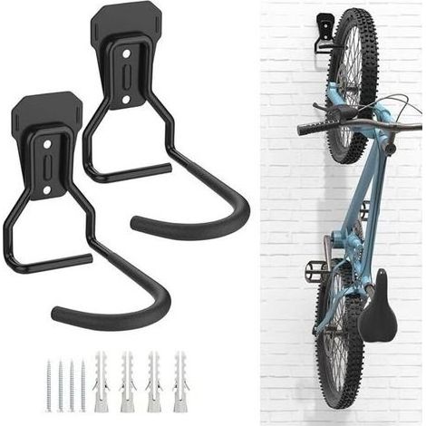 pair Lot de 2 Crochets Vélo, Noir, Supports de Cintre de Vélo en Fer, Support Mural de Rangement pour Vélos Robuste en Forme de L, Support Vertical de Vélo Pratique pour Maison Garage (1/5)