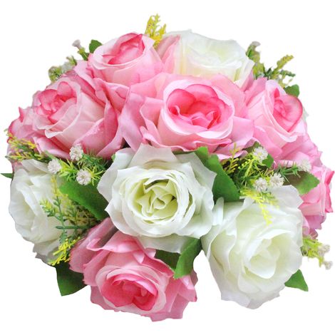 Boule de fleurs artificielles, lumière blanche, rose, Arrangement réaliste de 15 têtes pour décor de pièce matresse de mariage (1/5)