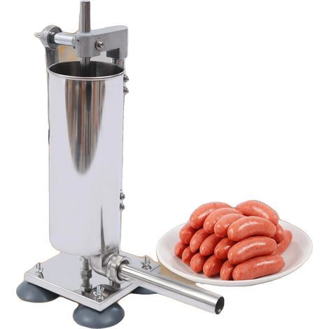 Máquina manual para hacer salchichas, capacidad de 3 litros, varios tamaños de tubo, color plata. (1/2)