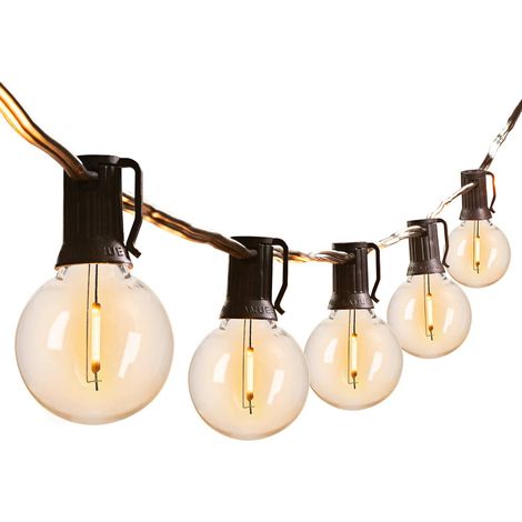 Guirlande lumineuse solaire extérieure 2W de 3,35 m (11 pi) avec 10 ampoules LED G40 étanches, 4 modes d'éclairage blanc chaud décoratif pour patio, fête, mariage, rue, cour (douille E12) (1/2)