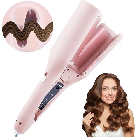 Fer à Boucler 32mm, Boucleur à Cheveux avec 4 Température Réglable Fer à Friser Grandes Boucles Fer à Onduler Céramique Fer à Friser Grandes Ondulations pour Cheveux, Coiffure Longue Durée (Rose) (1/5)