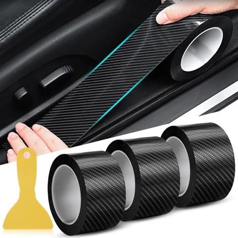 3PCS Film Carbone Voiture Anti-Rayures,Bande de Seuil de Porte de Voiture,Film Voiture Autocollant,Film Protection Seuil de Porte (1/4)