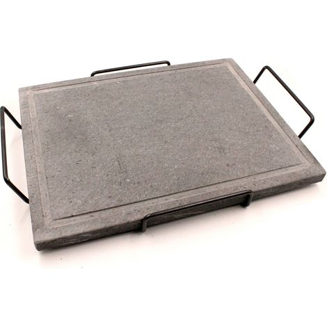 Koem bistecchiera in pietra naturale ollare 30x40 cm con telaio e maniglie per barbecue griglia lavica (1/5)