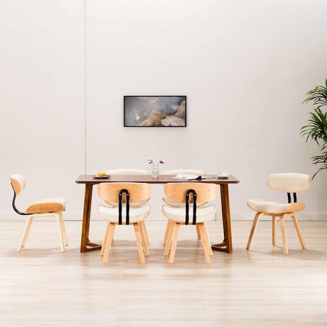 vidaXL Sillas de comedor 6 uds madera curvada y cuero sintético crema (1/5)
