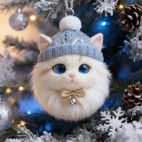 Ornement Chat Hiver - Acrylique 2D Avec Chapeau - Décoration Suspendue Intérieure Pour Maison Et Amoureux Des Chats - Lot De 1 (1/5)