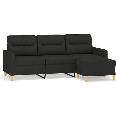 Canapé Sofa à 3 places avec repose-pieds Noir 180 cm Tissu (1/5)
