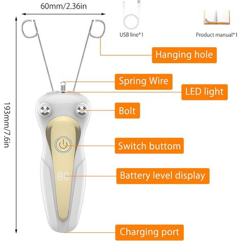 Épilateur facial électrique pour femmes, avec LED, rechargeable par USB, couleur or, poignée ergonomique antidérapante, câble de chargement USB. (1/5)