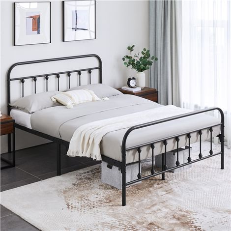 Yaheetech Struttura Letto in Ferro con Spazio Aggiuntivo sotto Il Letto per Camera da Letto Soggiorno Nera Matrimoniale 140 x 200 cm (1/5)