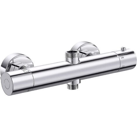 Mitigeur thermostatique de douche à 2 sorties, robinet de douche thermostatique en laiton, mitigeur de douche double avec sortie haute G3/4 Bsp-- (1/5)