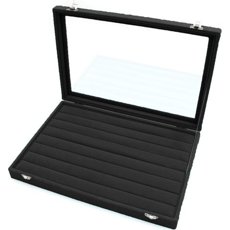 Boîte À Bijoux - Coffret De Rangement Avec Couvercle En Verre 28x20x5 Cm 8 Compartiments Pour Bagues Et Boucles Doreilles (1/5)