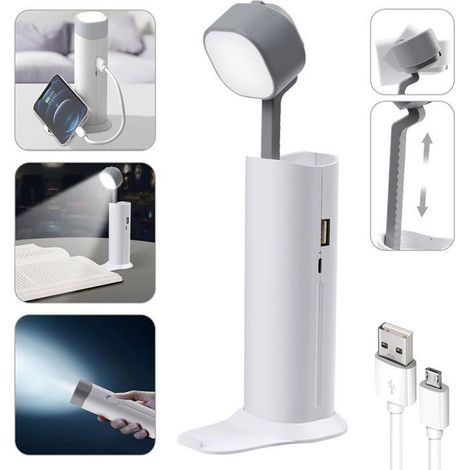 4 pièces lampe de bureau LED, avec fonction power bank 5000 mAh, 3 niveaux d'éclairage, lampe de poche portable, pour lecture nocturne et camping