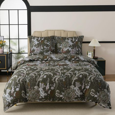 Parure de lit fleurie 240x220 3 pièces - Housse de couette de style baroque 240 x 220 cm et 2 taies d'oreiller 80x80cm avec fermeture éclair pour dames, lit simple, linge de lit doux et léger (1/5)