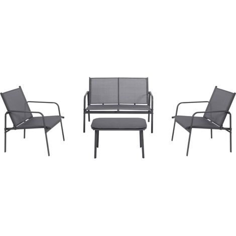 Salon de jardin métal textilene 4 personnes canapé fauteuils table extérieur terrasse Kallia