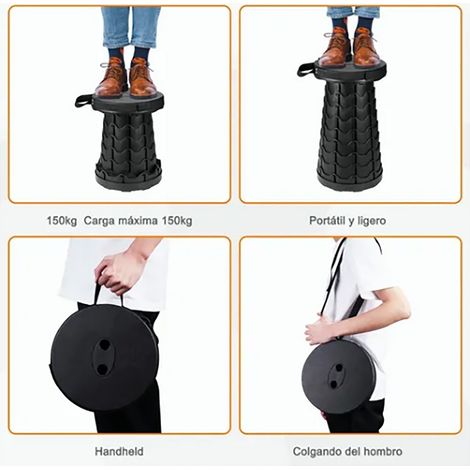 Tabouret pliant extensible portable d'extérieur, tabouret extensible noir, support de voyage pour la pêche. (1/5)