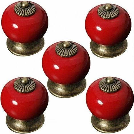 5pcs Round Ceramic Knobs for Cabinet Doors Drawer Cupboard Wardrobe Rustic Style (1/4)